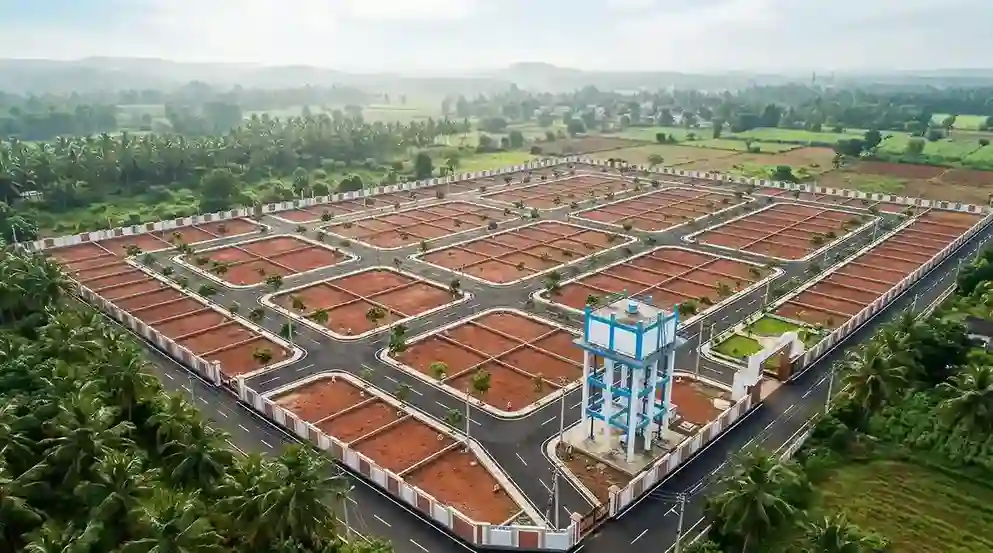 VMRDA approved villa plots in Vizag with wide roads and green surroundings